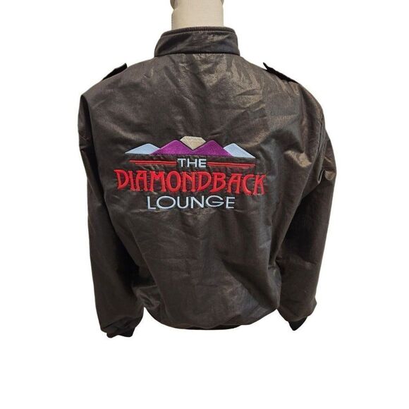Vintage 80s Black Cafe Racer Zip Front Jacket M Embroidered Diamondback Lounge - Picture 1 of 6